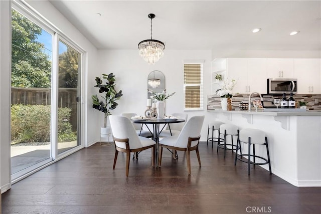 13450 Prosperity Pl, Garden Grove, CA 92843 - dining space featuring a chandelier, dark wood-type flooring, and recessed lighting