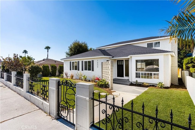 1604 W 125th St, Los Angeles, CA 90047 - view of front facade with a fenced front yard, stucco siding, and a shingled roof
