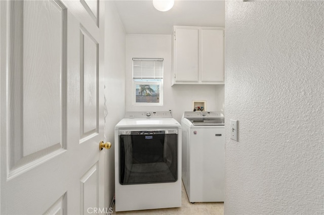 7459 Melanie Ct, Highland, CA 92346 - laundry area with cabinet space, independent washer and dryer, and a textured wall