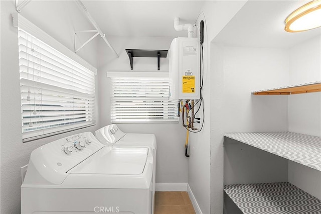 2311 6th St, La Verne, CA 91750 - laundry room featuring water heater, tile patterned flooring, and washer and clothes dryer
