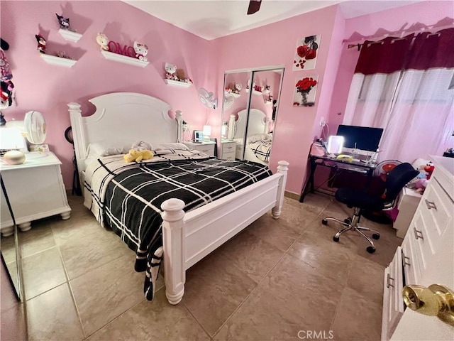 729 W Holt Blvd, Ontario, CA 91762 - bedroom with tile patterned flooring, an office area, and a ceiling fan