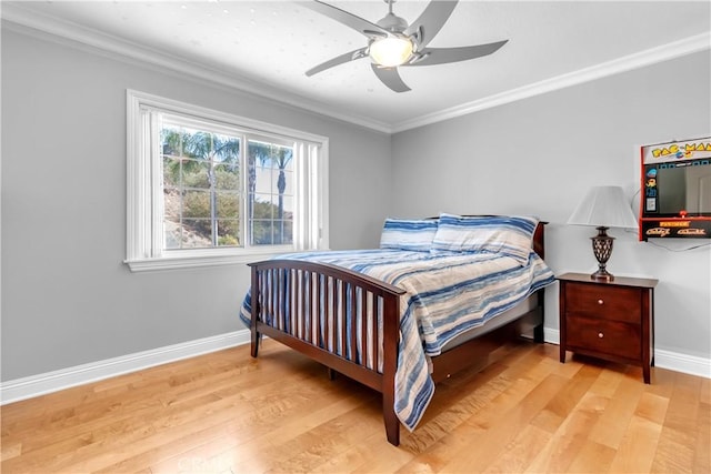 1010 W Yorktown Ave, Montebello, CA 90640 - bedroom featuring ornamental molding, light wood-style floors, and ceiling fan