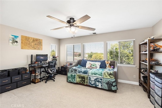 33883 Vinca Ln, Murrieta, CA 92563 - bedroom featuring light colored carpet, a desk, and ceiling fan