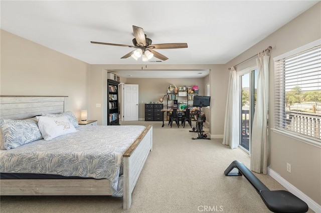 33883 Vinca Ln, Murrieta, CA 92563 - bedroom with access to outside, light colored carpet, and ceiling fan