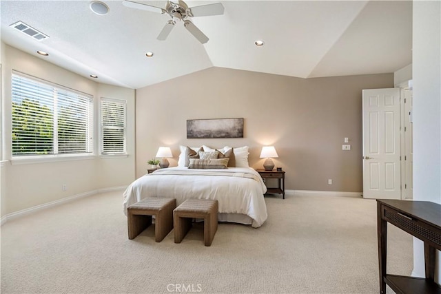 822 Noddy Ct, Arroyo Grande, CA 93420 - bedroom with light colored carpet, vaulted ceiling, ceiling fan, and recessed lighting
