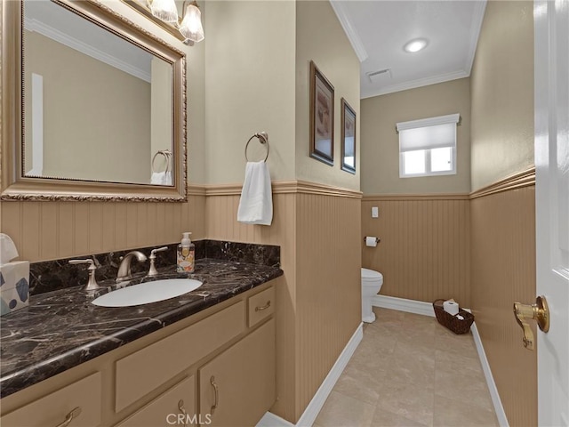 28702 Eagleton St, Agoura Hills, CA 91301 - bathroom with vanity, ornamental molding, and wainscoting