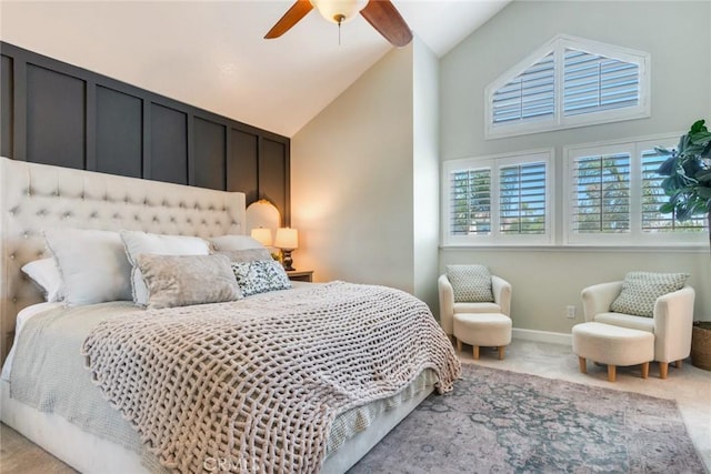 6915 Stanislaus Pl, Rancho Cucamonga, CA 91701 - carpeted bedroom with high vaulted ceiling and ceiling fan