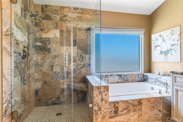 6915 Stanislaus Pl, Rancho Cucamonga, CA 91701 - bathroom with a shower stall, a garden tub, and vanity