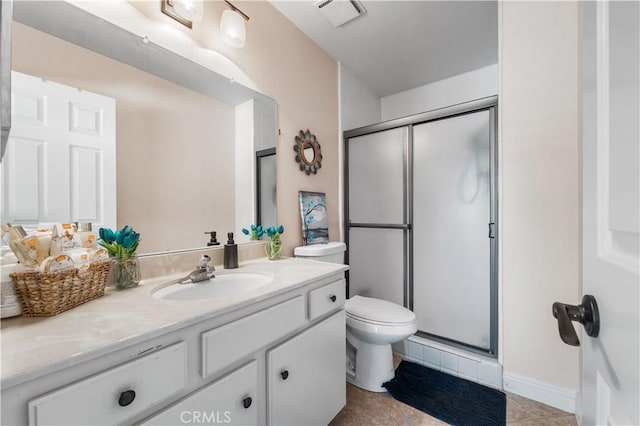 39981 Golfers Ln, Palmdale, CA 93551 - bathroom with a shower stall, vanity, and tile patterned flooring