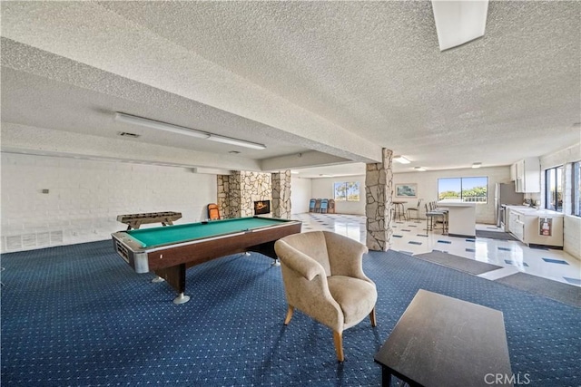 2501 S El Camino Real, San Clemente, CA 92672 - rec room featuring ornate columns, a textured ceiling, and billiards