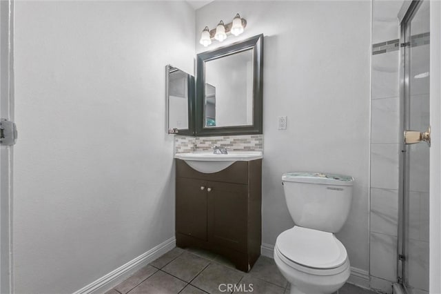4449 Walnut St, Baldwin Park, CA 91706 - bathroom with vanity, tile patterned flooring, a shower with shower door, and decorative backsplash