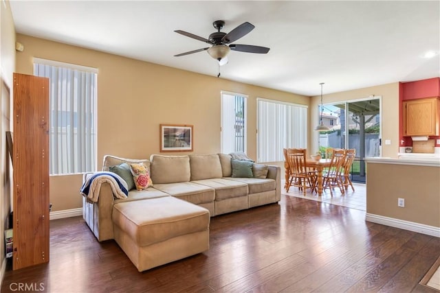 20776 Freeport Dr, Riverside, CA 92508 - living room with ceiling fan and dark wood-style floors