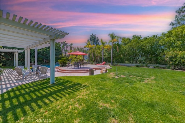 27860 Mount Shasta Way, Yorba Linda, CA 92887 - yard at dusk with a pergola, a patio, and an outdoor pool