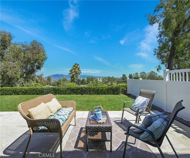 3610 Vista Glen Cir, Yorba Linda, CA 92886 - view of patio featuring an outdoor living space and a mountain view