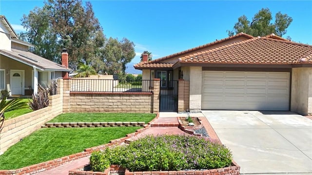 3610 Vista Glen Cir, Yorba Linda, CA 92886 - view of front of house with a tile roof, concrete driveway, a garage, stucco siding, and a chimney