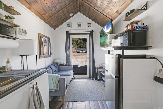 929 Chumash Trl, Vista, CA 92084 - home office with wooden ceiling, wood finished floors, and lofted ceiling