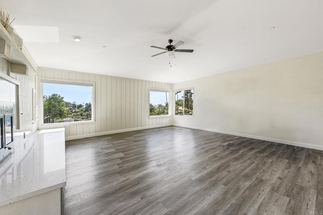 929 Chumash Trl, Vista, CA 92084 - unfurnished living room with ceiling fan, dark wood finished floors, healthy amount of natural light, and vaulted ceiling
