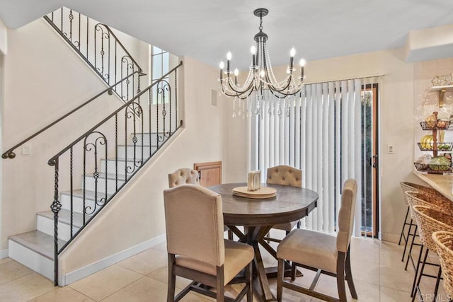 2044 Eula Ln, El Cajon, CA 92019 - dining space with a chandelier, light tile patterned floors, and stairway