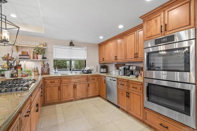 2044 Eula Ln, El Cajon, CA 92019 - kitchen featuring stainless steel appliances, brown cabinets, tasteful backsplash, and recessed lighting