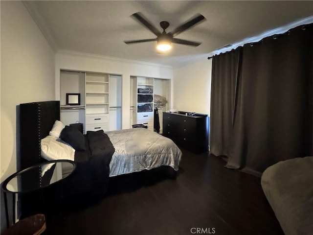 9135 Cord Ave, Downey, CA 90240 - bedroom featuring ornamental molding, wood finished floors, and a ceiling fan