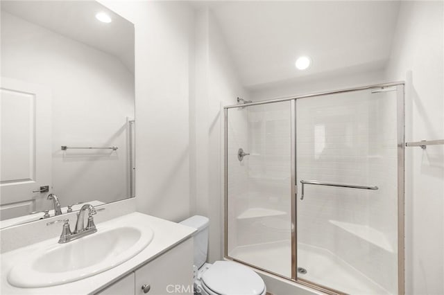 31268 Via Nubes, Temecula, CA 92592 - bathroom with a shower stall, vanity, and recessed lighting