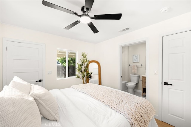 8252 Graves Ave, Rosemead, CA 91770 - bedroom with connected bathroom, ceiling fan, and light wood finished floors