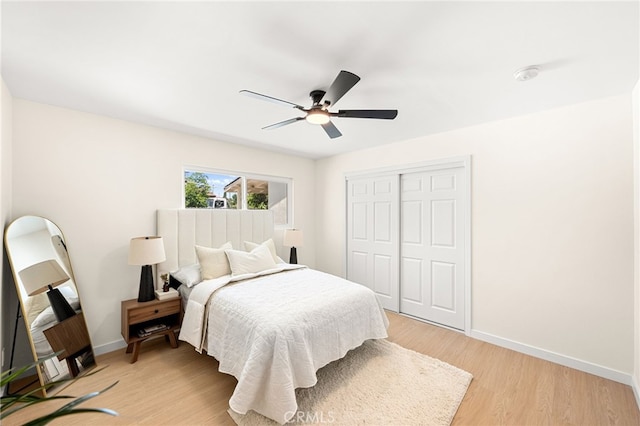8252 Graves Ave, Rosemead, CA 91770 - bedroom with a closet, light wood-style flooring, and a ceiling fan