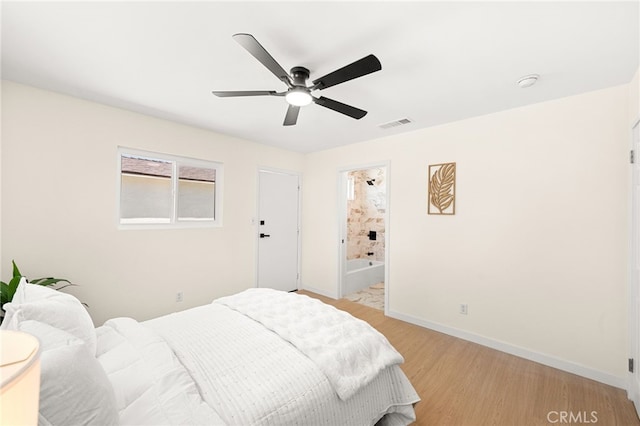 8252 Graves Ave, Rosemead, CA 91770 - bedroom featuring light wood-style floors, ceiling fan, and connected bathroom