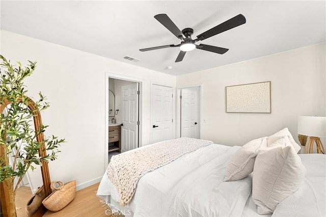 8252 Graves Ave, Rosemead, CA 91770 - bedroom featuring wood finished floors, ceiling fan, and ensuite bathroom