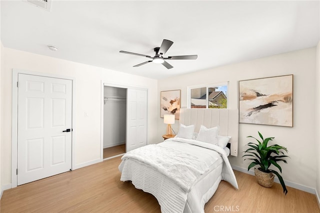 8252 Graves Ave, Rosemead, CA 91770 - bedroom with light wood-style flooring, a closet, and a ceiling fan