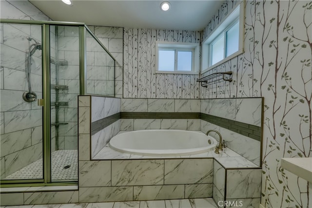 25904 Bear Valley Rd, Tehachapi, CA 93561 - full bathroom with a garden tub, a shower stall, and recessed lighting