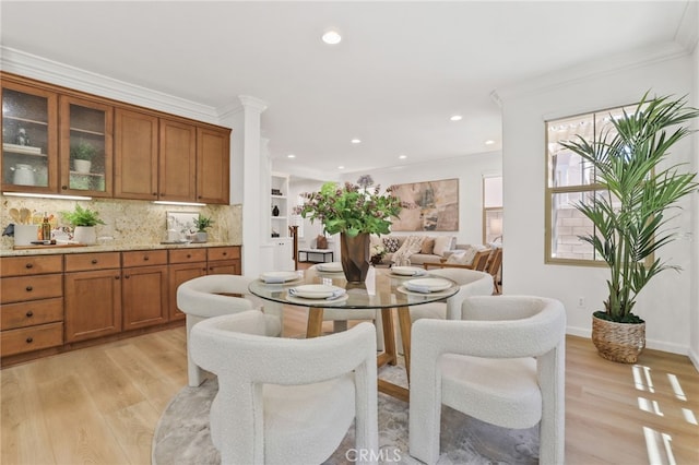26 Los Indios, Irvine, CA 92618 - dining area featuring ornamental molding, light wood-style flooring, and recessed lighting