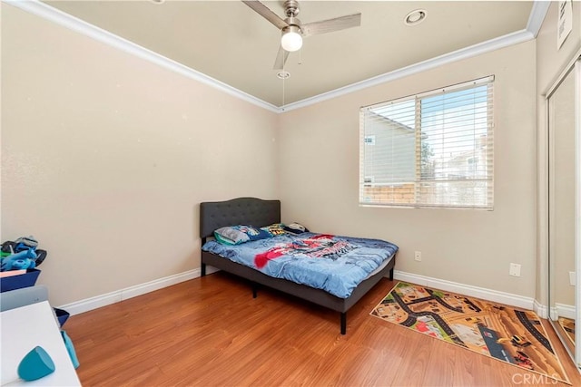 39423 Rowan Ct, Palmdale, CA 93551 - bedroom with ornamental molding, wood finished floors, and a ceiling fan