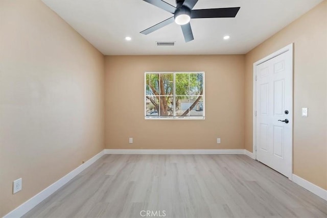 66101 14th St, Desert Hot Springs, CA 92240 - empty room with ceiling fan, light wood finished floors, and recessed lighting