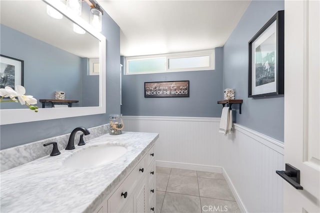 968 Saddlehorn Pl, Newbury Park, CA 91320 - bathroom featuring vanity, wainscoting, and tile patterned flooring