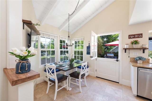 968 Saddlehorn Pl, Newbury Park, CA 91320 - dining area with wooden ceiling, light tile patterned floors, and a chandelier
