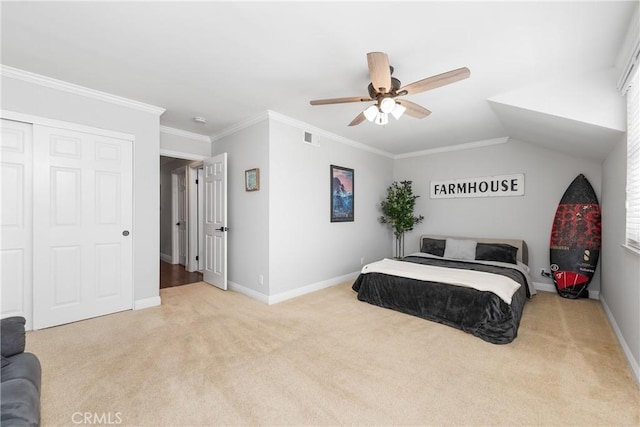 968 Saddlehorn Pl, Newbury Park, CA 91320 - carpeted bedroom featuring crown molding and a ceiling fan