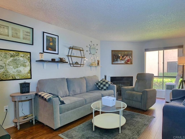 12553 Mapleview St Unit 28, Lakeside, CA 92040 - living area featuring a textured ceiling and dark wood finished floors