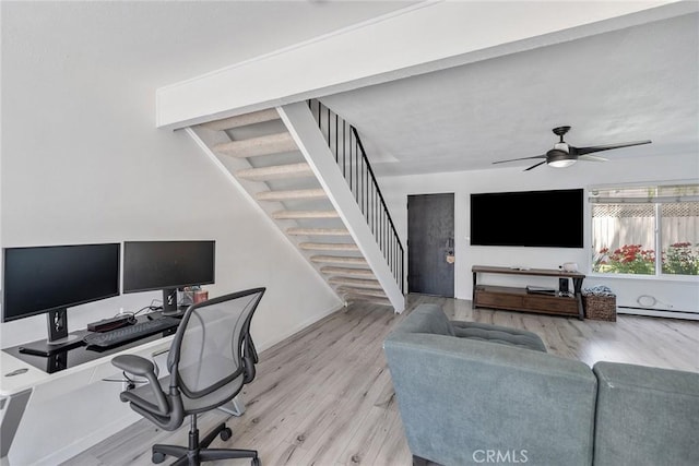 7147 Fulton Way, Stanton, CA 90680 - office area featuring light wood-style floors, a baseboard heating unit, and ceiling fan