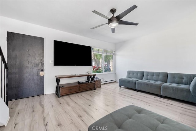 7147 Fulton Way, Stanton, CA 90680 - living area with ceiling fan, wood finished floors, and a baseboard heating unit