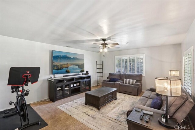 1776 San Bernardino Ave, Pomona, CA 91767 - living room featuring ceiling fan and light carpet