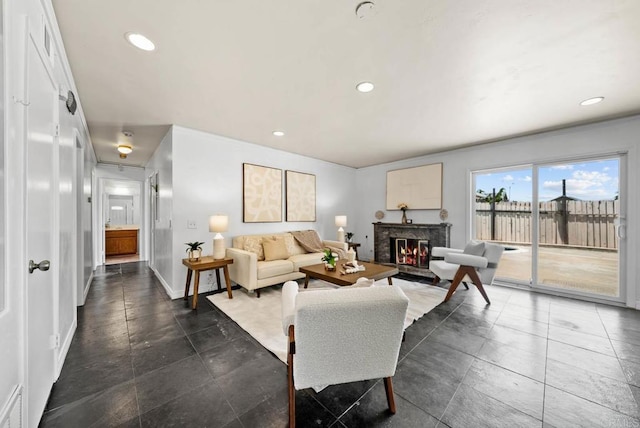 7439 Carrie Ridge Way, San Diego, CA 92139 - living area with a glass covered fireplace and recessed lighting
