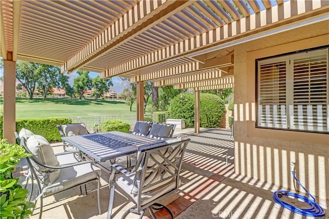 1255 S Upland Hills Dr S, Upland, CA 91786 - view of patio / terrace with a pergola, outdoor dining area, and view of golf course