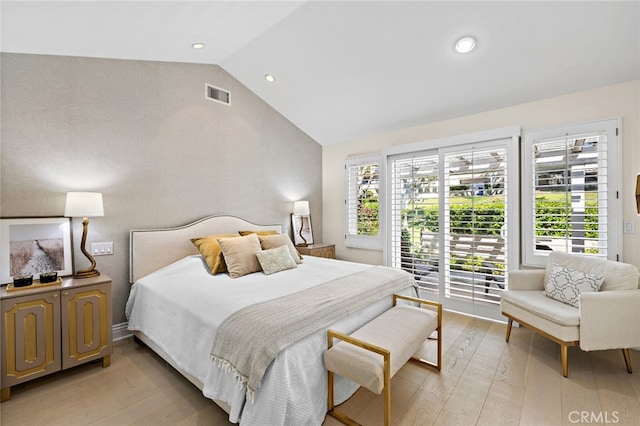 2719 Vista Umbrosa, Newport Beach, CA 92660 - bedroom with light wood-style flooring, recessed lighting, and high vaulted ceiling