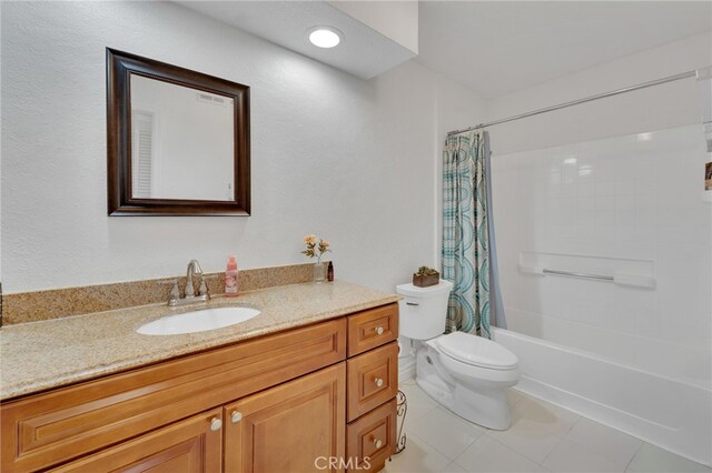 2500 San Gabriel Way Unit 306, Corona, CA 92882 - full bathroom featuring vanity, shower / bath combination with curtain, and tile patterned floors