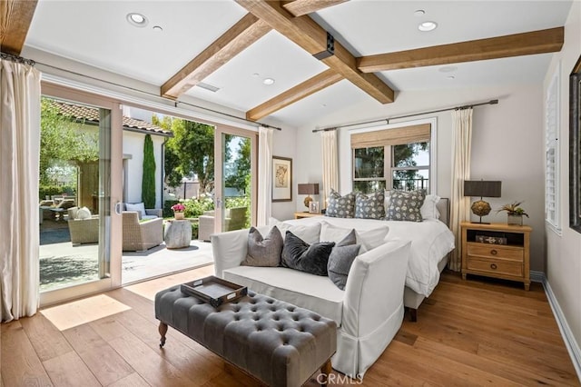 3 Stockmen Rd, Ladera Ranch, CA 92694 - bedroom featuring access to exterior, multiple windows, hardwood / wood-style flooring, and recessed lighting
