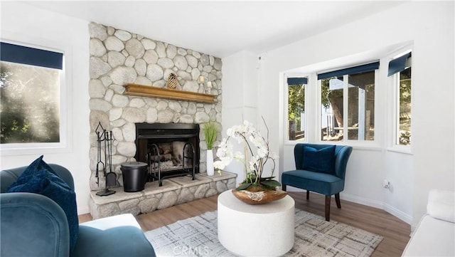29282 Pine Dr, Cedar Glen, CA 92321 - living room featuring wood finished floors and a fireplace