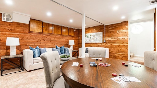 29282 Pine Dr, Cedar Glen, CA 92321 - home office featuring wood walls, carpet, and recessed lighting