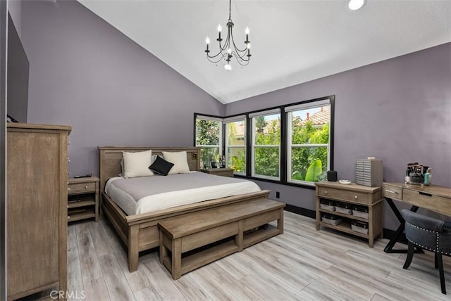 15 Surfbird Ln, Aliso Viejo, CA 92656 - bedroom featuring a chandelier, light wood-type flooring, high vaulted ceiling, and recessed lighting