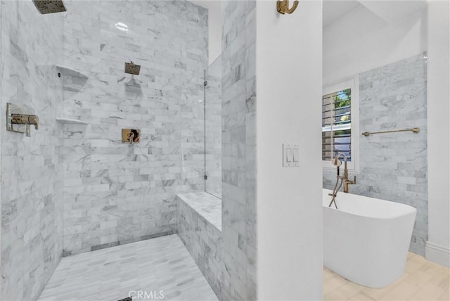 12149 Jonathan Dr, Riverside, CA 92503 - full bathroom featuring a tile shower and a freestanding bath
